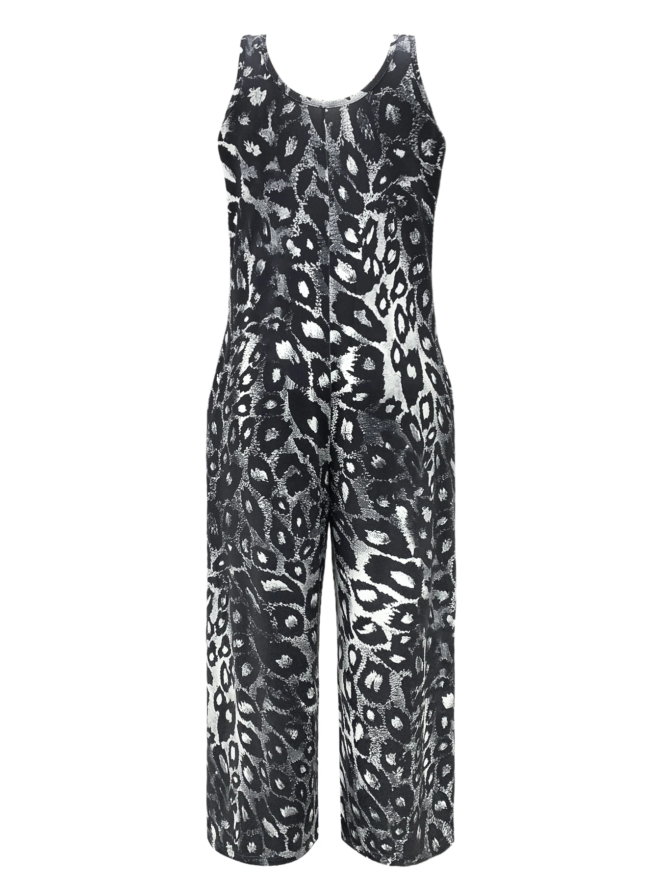 Plus Size Leopard Print Jumpsuit, Casual Sleeveless Jumpsuit With Pocket For Spring & Summer, Women's Plus Size Clothing