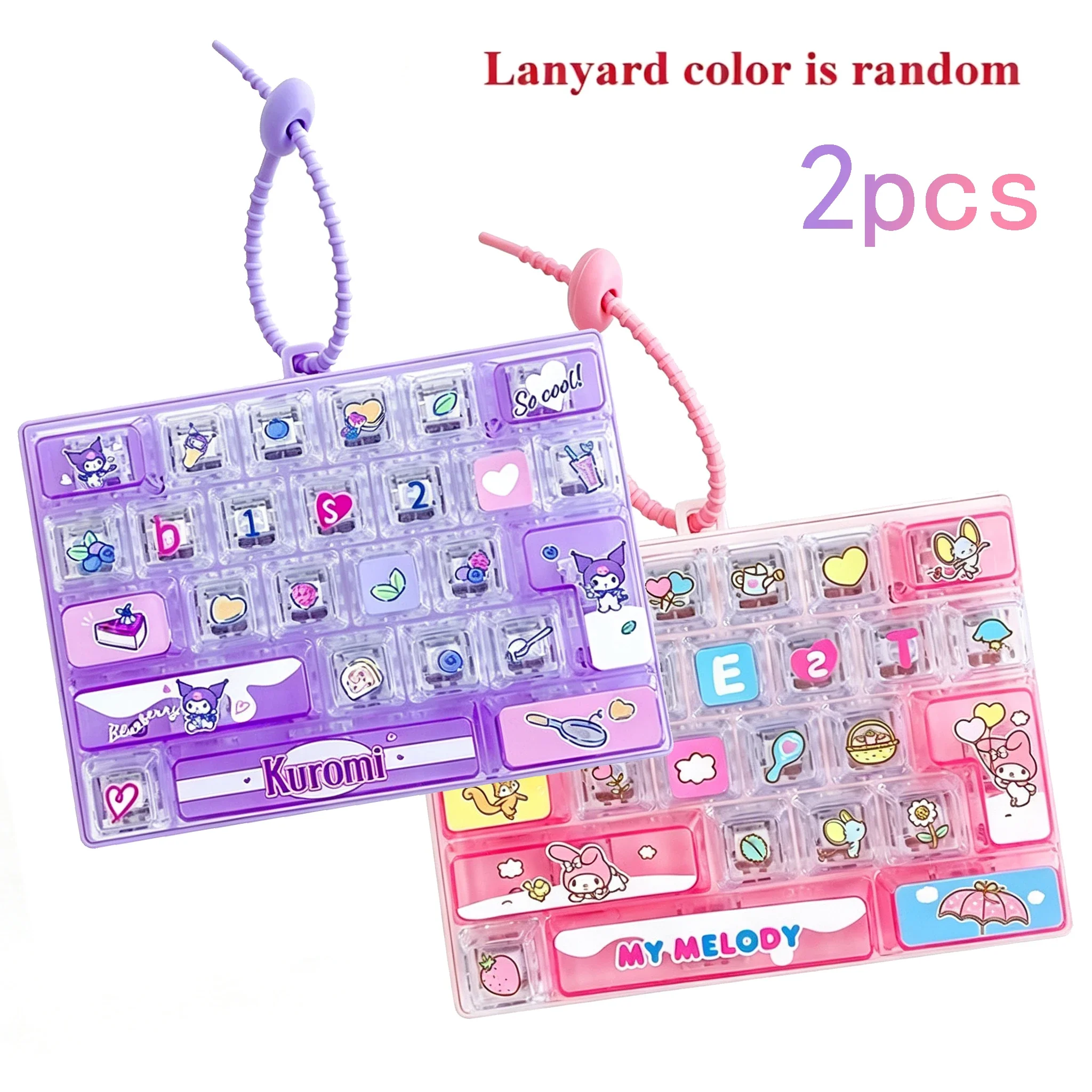 26-toetsen Sanrio 26‑Key Fidget Keyboard Sleutelhanger Set Hello Kitty Kuromi My Melody Stressverlichting Drukknop Speelgoed Tas Charm Cadeaus