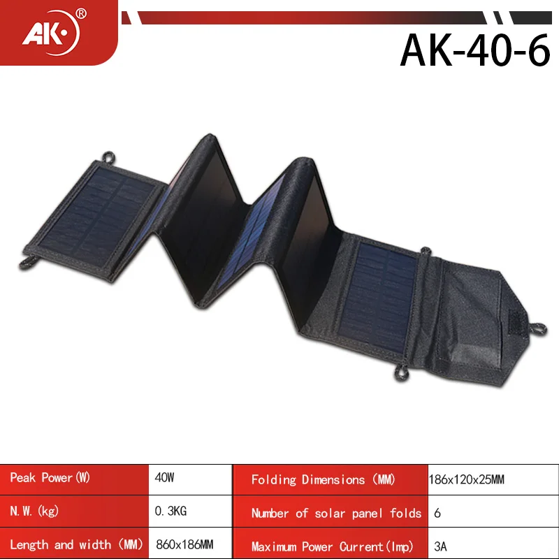 AK 6-fold 12W Foldable solar panel 12w/h portable solar panels charger USB 5V DC Full time power solar panel mobile power supply