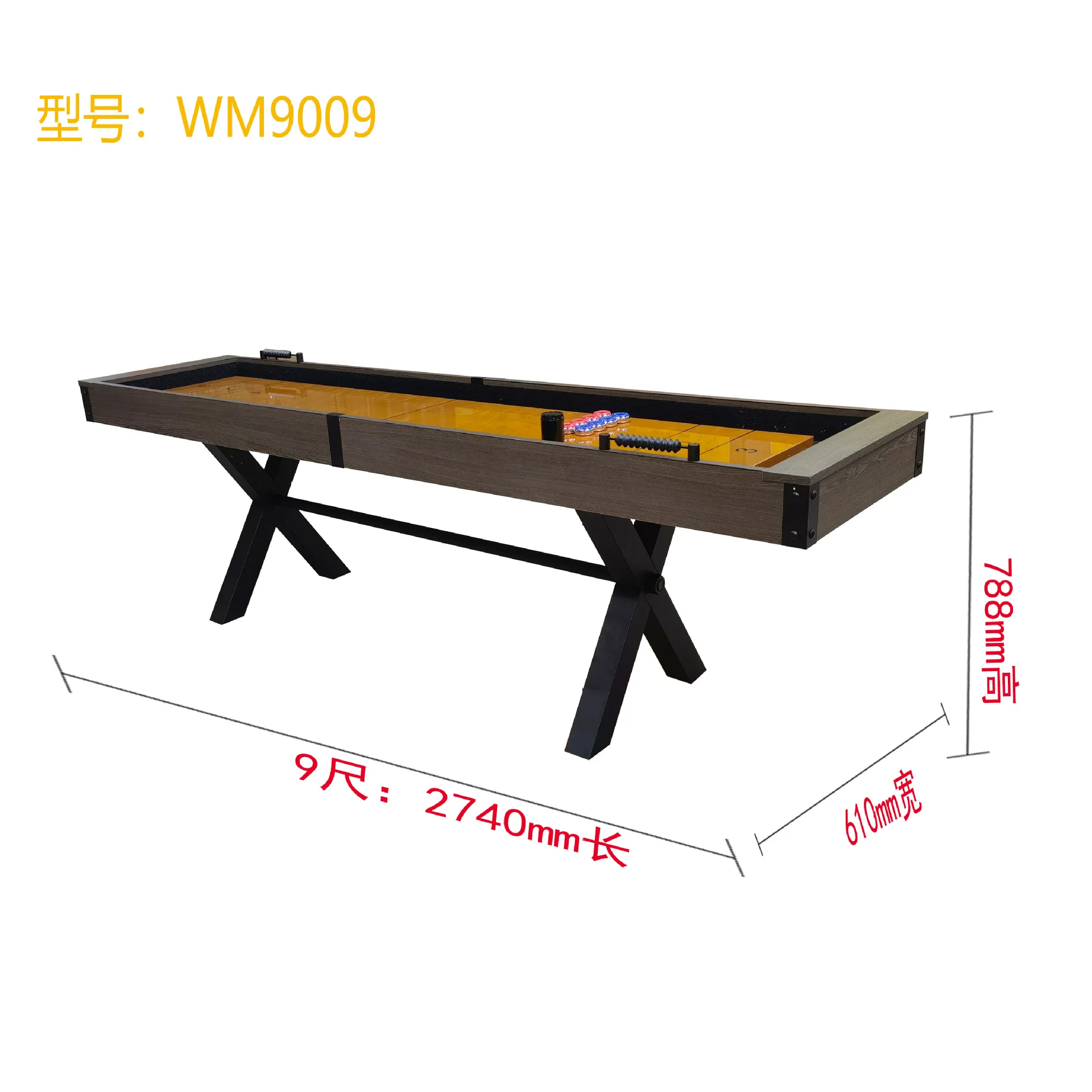 طاولة Shuffleboard مقاس 108 بوصة من الخشب الصلب المخصص للبيع بالجملة مع أضواء مجموعة رمي السهام