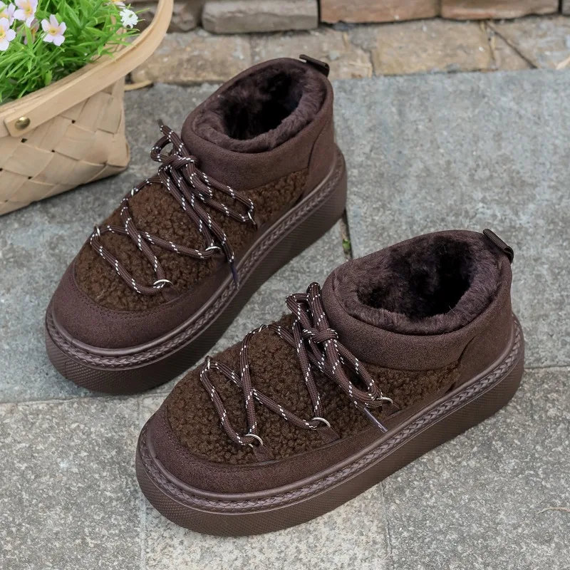 المرأة جولة تو تقسم أفخم الدانتيل متابعة الجبهة منصة المضادة للانزلاق مقاومة للاهتراء القطن الأحذية قصيرة الفخذ الأحذية الثلوج الأحذية