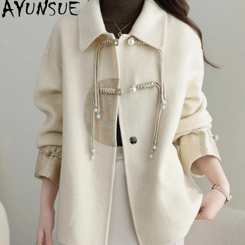 

AYUNSUE пальто из 100% натуральной шерсти, женская весенне-осенняя женская одежда, двусторонняя шерстяная куртка, винтажные пальто 2025 Пальто Женское