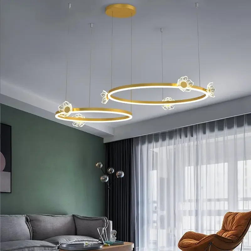 Modern LED Nordic Butterfly And Flower Ceiling Chandelier Crystal Hanging Light Simple Pendant Lamp For Living Room Bedroom