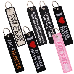 HUNTER Embroidery Key Fobs Cute Quotes Keychains for Women Car Key Chains Lovely Keyring Accessories Backpack Pendant Chain