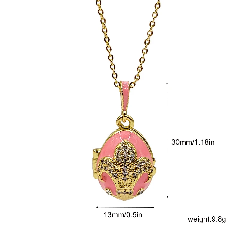 Enamel crown Faberge Easter Egg Pendant Necklace Jewelry Locket Vintage Angel Inside Christmas Present Thanksgiving Day Gift