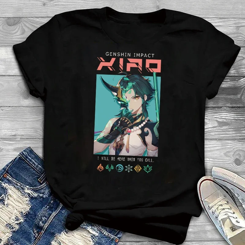

Hot Game Genshin Impact T Shirt Women Xiao Graphic Short Sleeve T-shirt Female Kawaii Harajuku Cartoon Casual y2k Clothes Tops