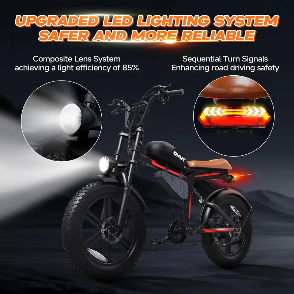 QNUT BK20 Electric Bike for Adults 28mph 48V 18Ah Battery Electric Bicycle 70-Mile Long Range 7-Speed 20"x4.0" Fat Tire Retro Ebike image 9