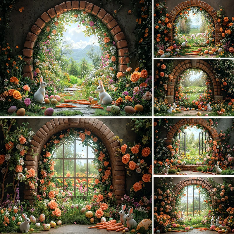 

LS Photography Background Spring Easter Floral Arch Window Bunny Egg Decor Kids Birthday Adult Portrait Photo Backdrop Studio