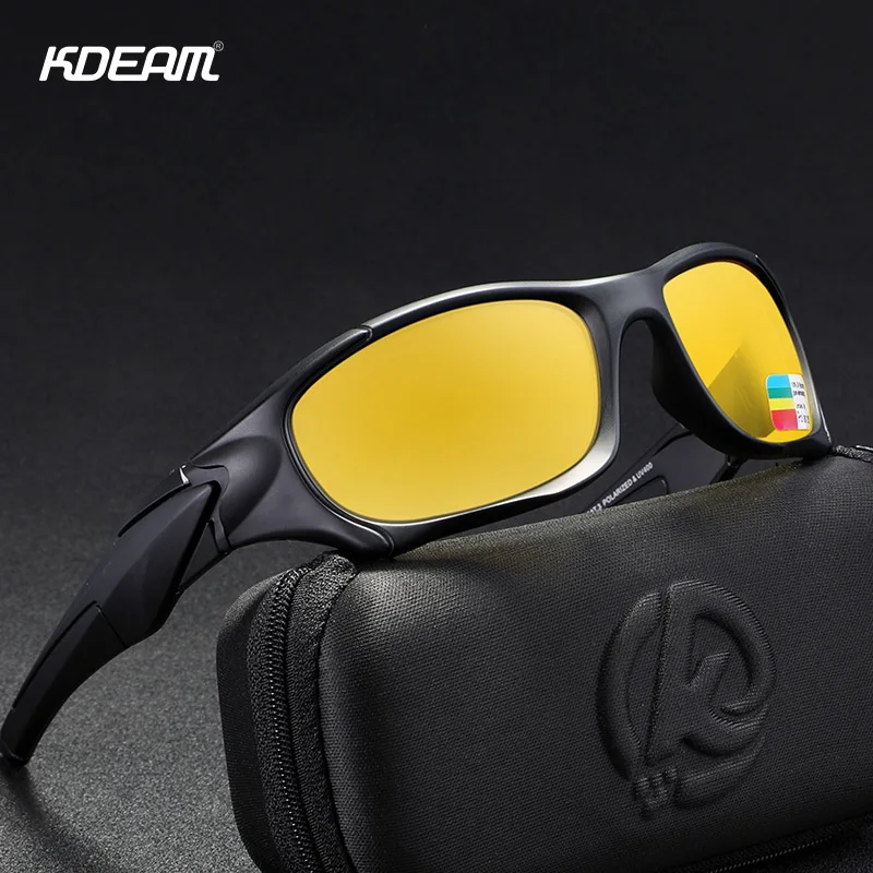 KDEAM Brand Strong Arm Men's Sunglasses Polarized Driving Shield Sun Glasses Men and Women Sports Goggles WIth Zipper Case