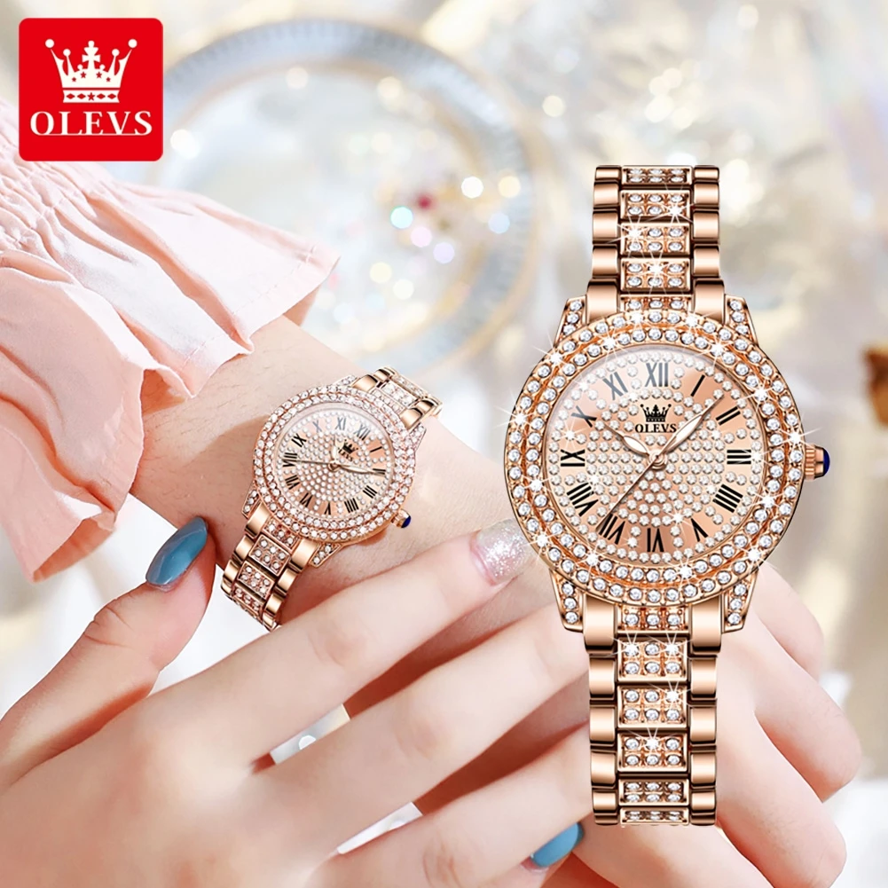 OLEVS New In Diamond Dial Quartz Watch for Women Fashion Elegant Stainless Steel Original Female Wristwatch Ladies Dress Watches