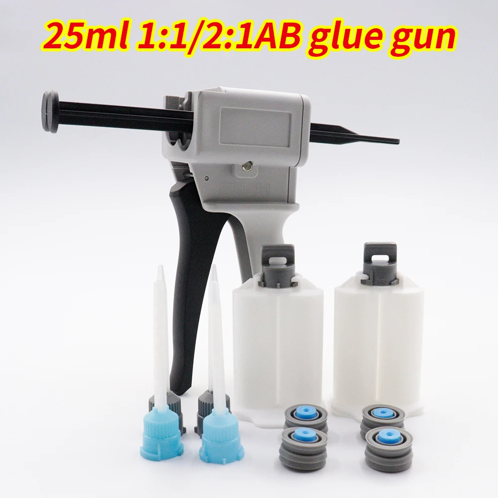 Pistola de Cola de Dois Componentes com Bocal de Mistura Selante Epóxi Pistola de Cola ab Unid Cartuchos Duplos Vazios 2:1 1:1 25ml