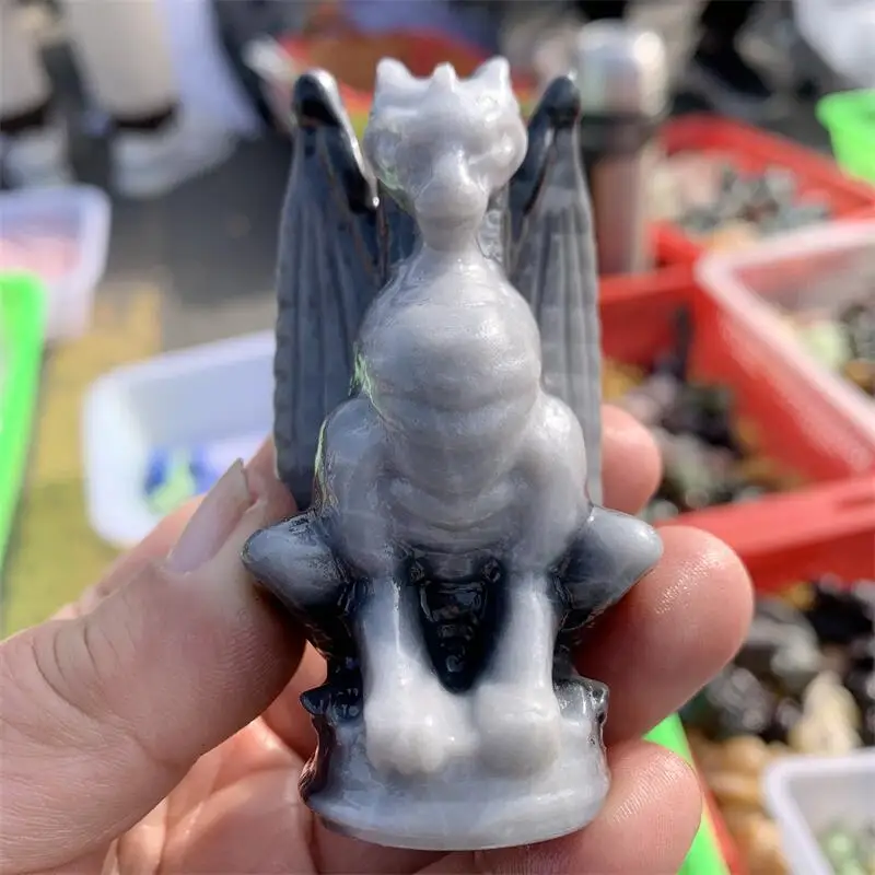 Natural Taichi Stone Dragon Carving Healing Fengshui Stone Home Decor Creative For Kids Children Gift 1PCS