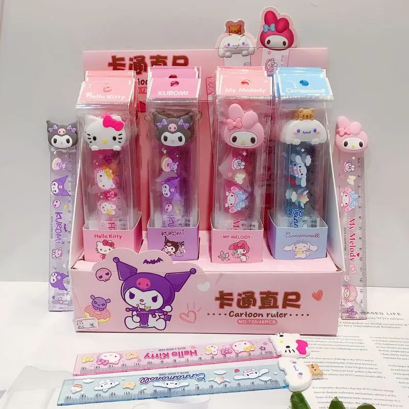 Nieuwe 48 Stks/doos Sanrio Nieuwe Kawaii Cinnamonll Pochacco Rechte Rand 15Cm Student Acryl Liniaal Leren Geschenken Briefpapier Groothandel