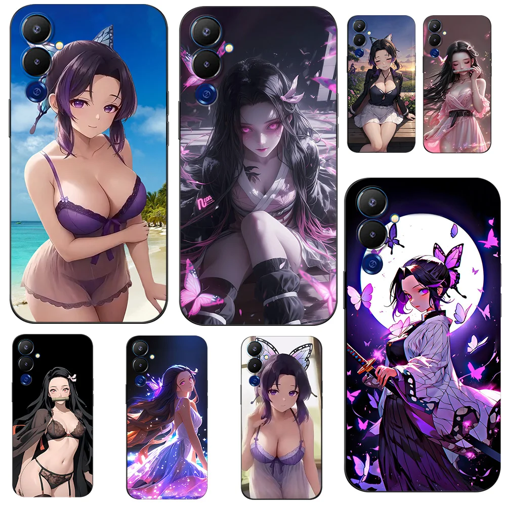 Case For Tecno pova 4 LG8N Silicon Phone Back Cover Black Tpu Case Demon Slayer NezukoBikini