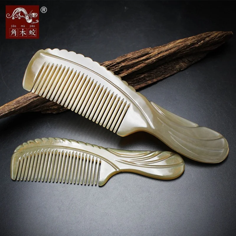 Jiao Muguo Direct Sales Yak Horn Fine-Toothed Hairdressing Carved Comb
