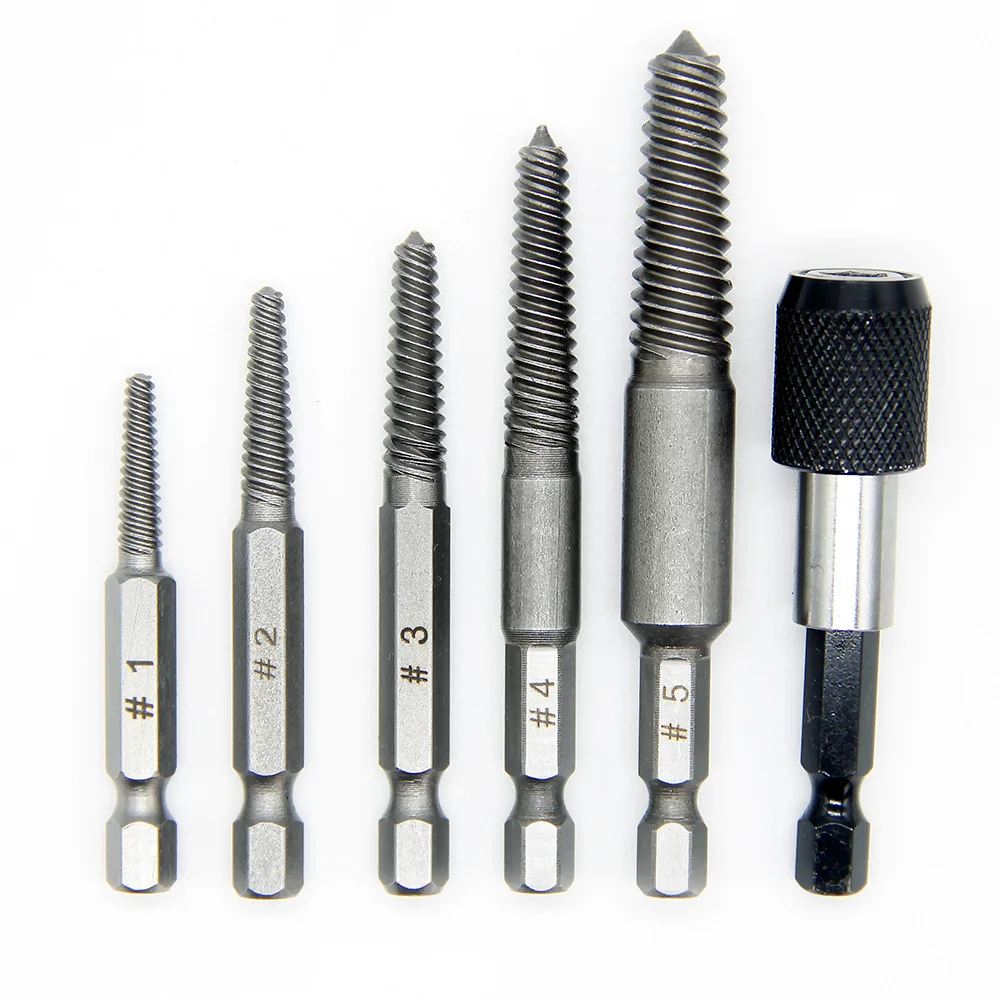 

6pcs Screw Extractor Center Drill Bits Guide Set Broken Damaged Bolt Remover Hex Shank And Spanner For Broken Hand Tool