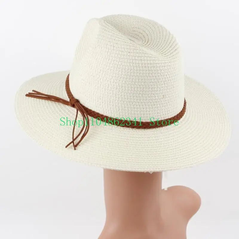 5ASD عطلة القش قبعة غربية الشمس منسوف يدويًا قبعة بنما أنيقة للنساء #4