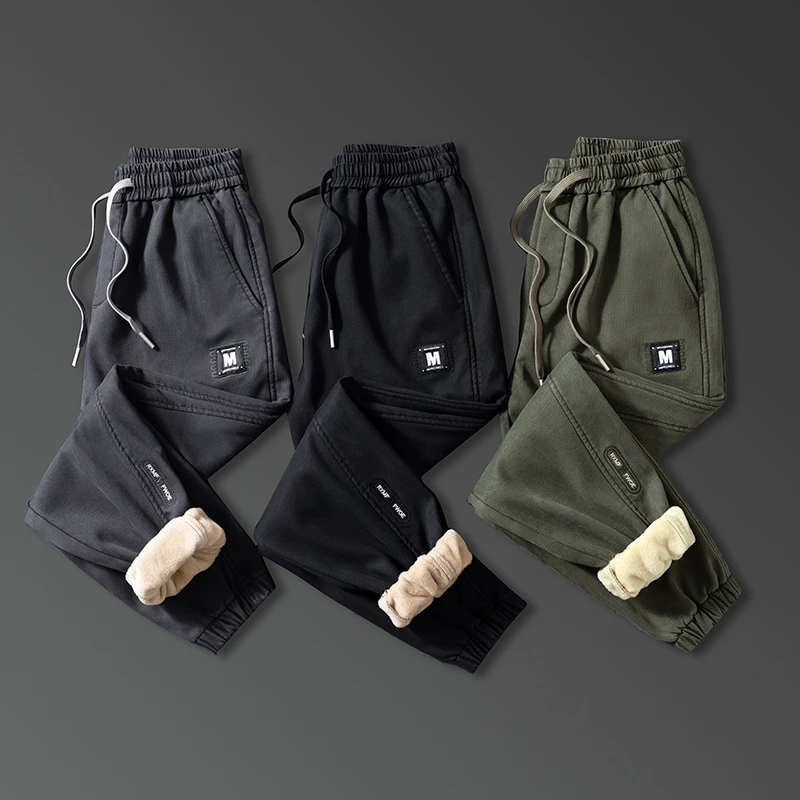 CUMUKKIYP 2023 New Autumn Winter Men's Thickened Warm Casual Pants with Cuffed Design