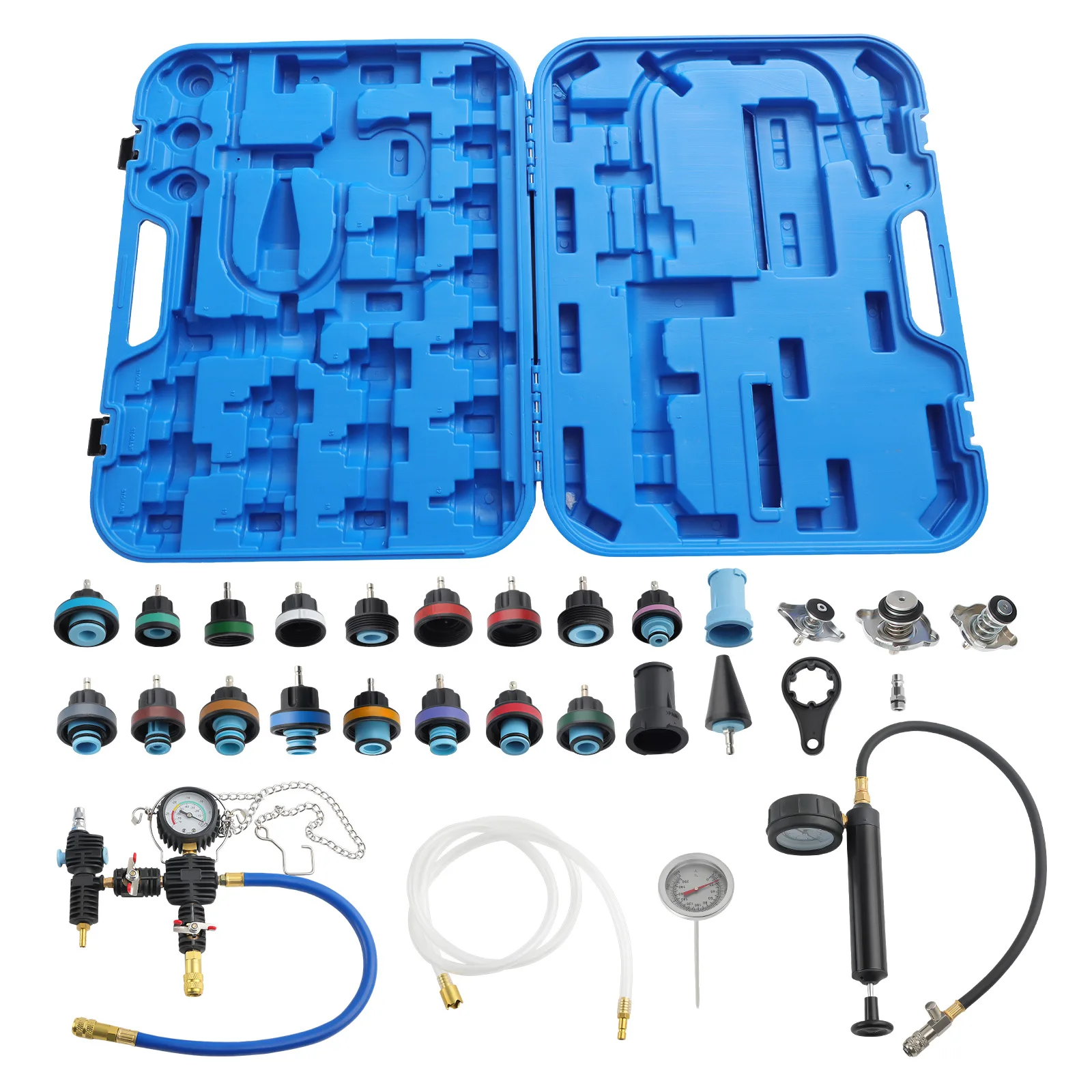 

28pcs Universal Vacuum Radiator Coolling Pressure Gauge Leakages Tester Tool Kit