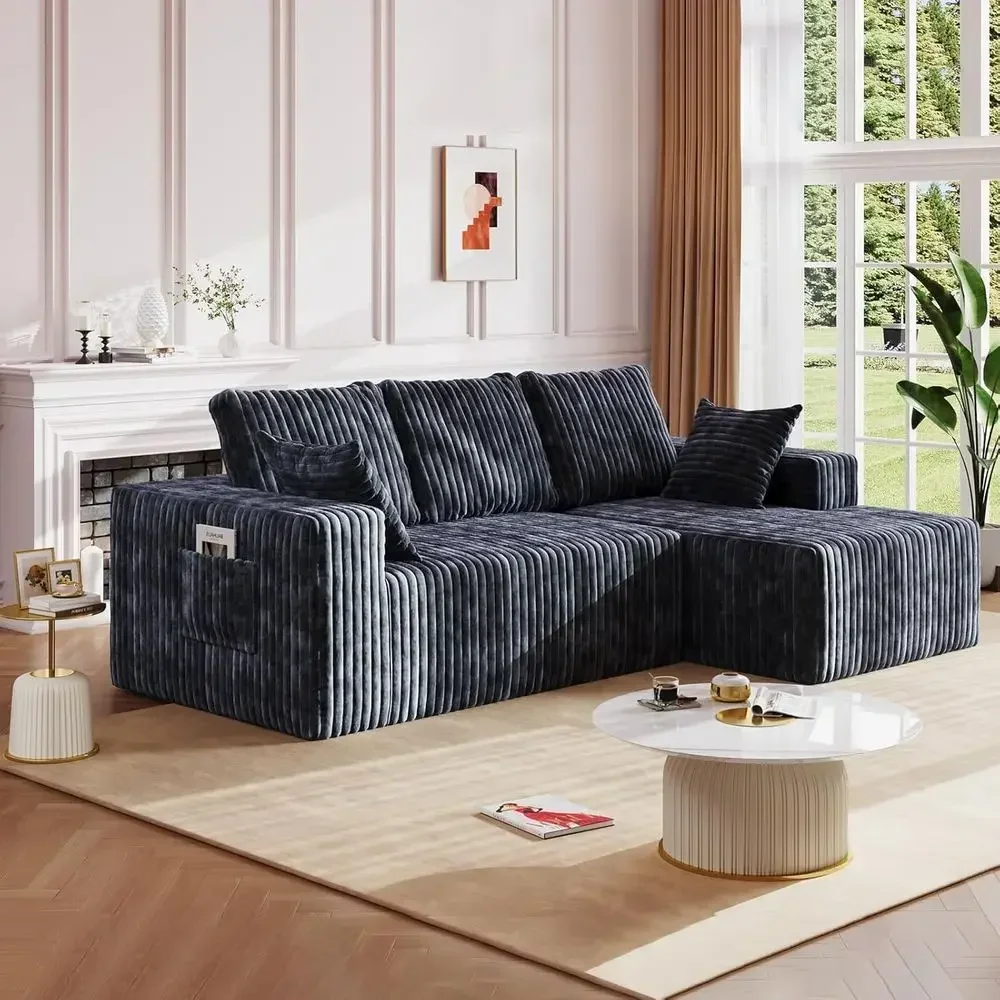 96 L-Shaped Sectional Sofa with 3-Seat Memory Foam, No Assembly, Oversized Chaise for Living Room or Office, Gray
