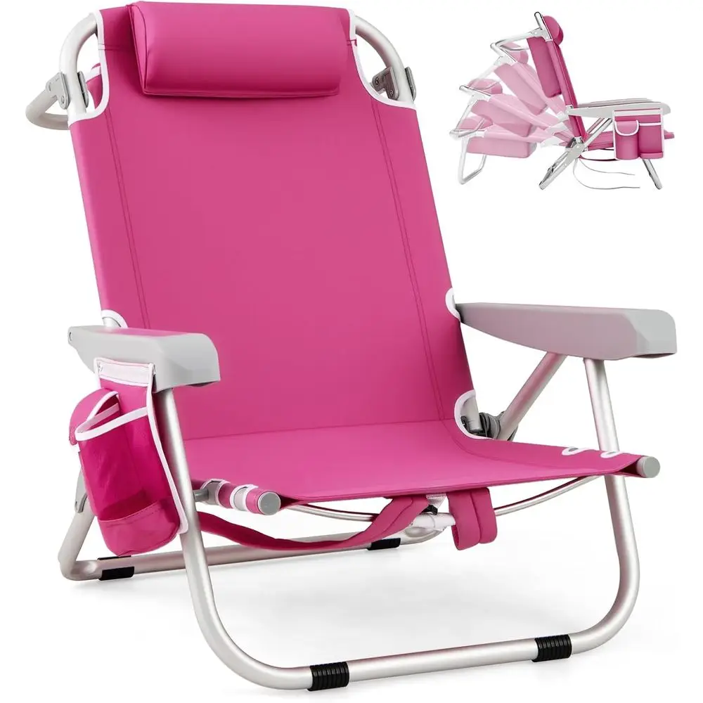 

Прочное пляжное кресло с 5-позиционной регулировкой спинки, карманами для хранения, держателем для полотенец и регулируемой спинкой-шезлонгом для взрослых