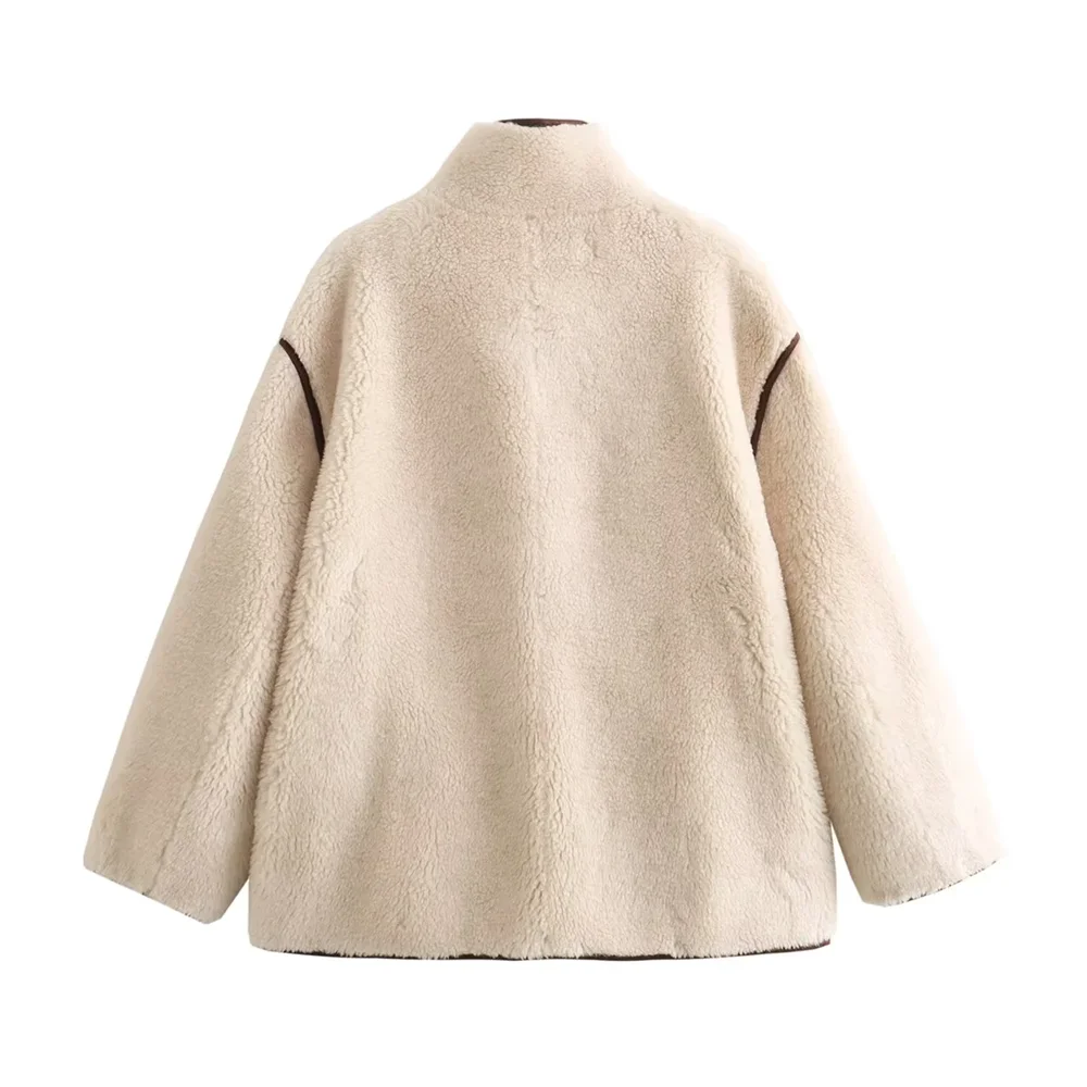 PB&ZA2024 autumn sheep shearing locomotive jacket stand collar short lamb wool pure wool composite fur Haining fur