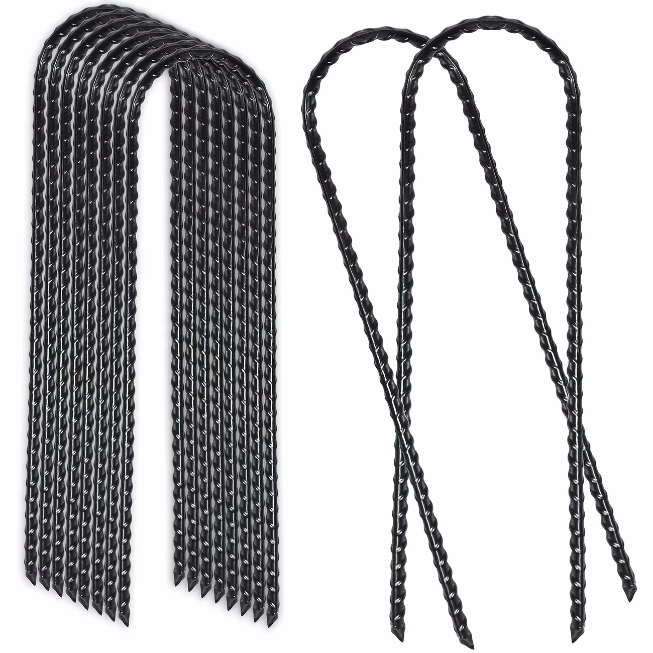 24PCS 10 Inches Rebar Trampoline Wind Stakes Black Powder Coated Safety Ground Anchors Stakes Heavy Duty Metal Landscape Staples