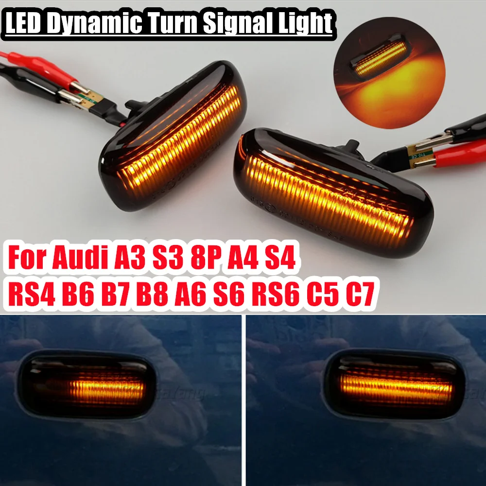 LED Side Wing Marker Dynamic Turn Signal Blinker Startup Breath Light For Audi A3 S3 8P A4 S4 RS4 B6 B7 B8 A6 S6 RS6 C5 C7