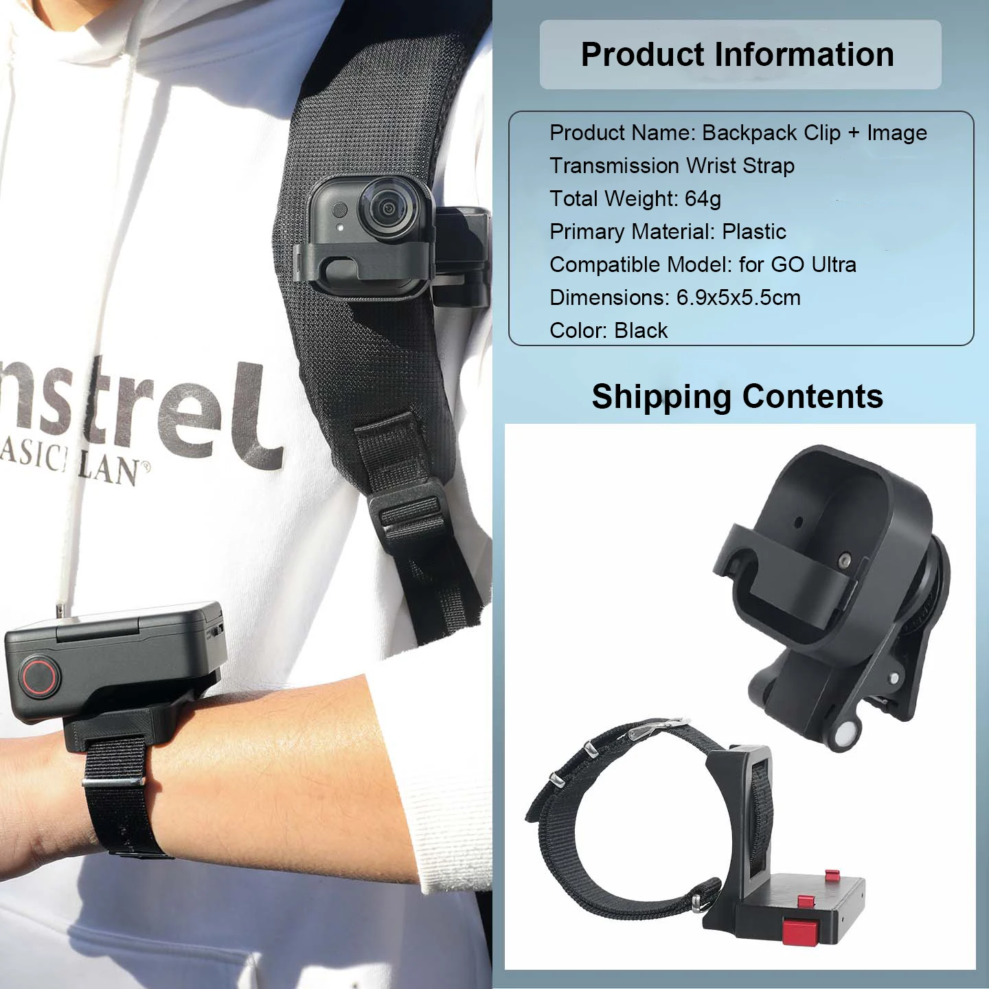 ​for Insta360 Go Ultra Thumb Camera Image Multifunctional Vision backpack straps clip,Wristband Expansion Protection Accessories