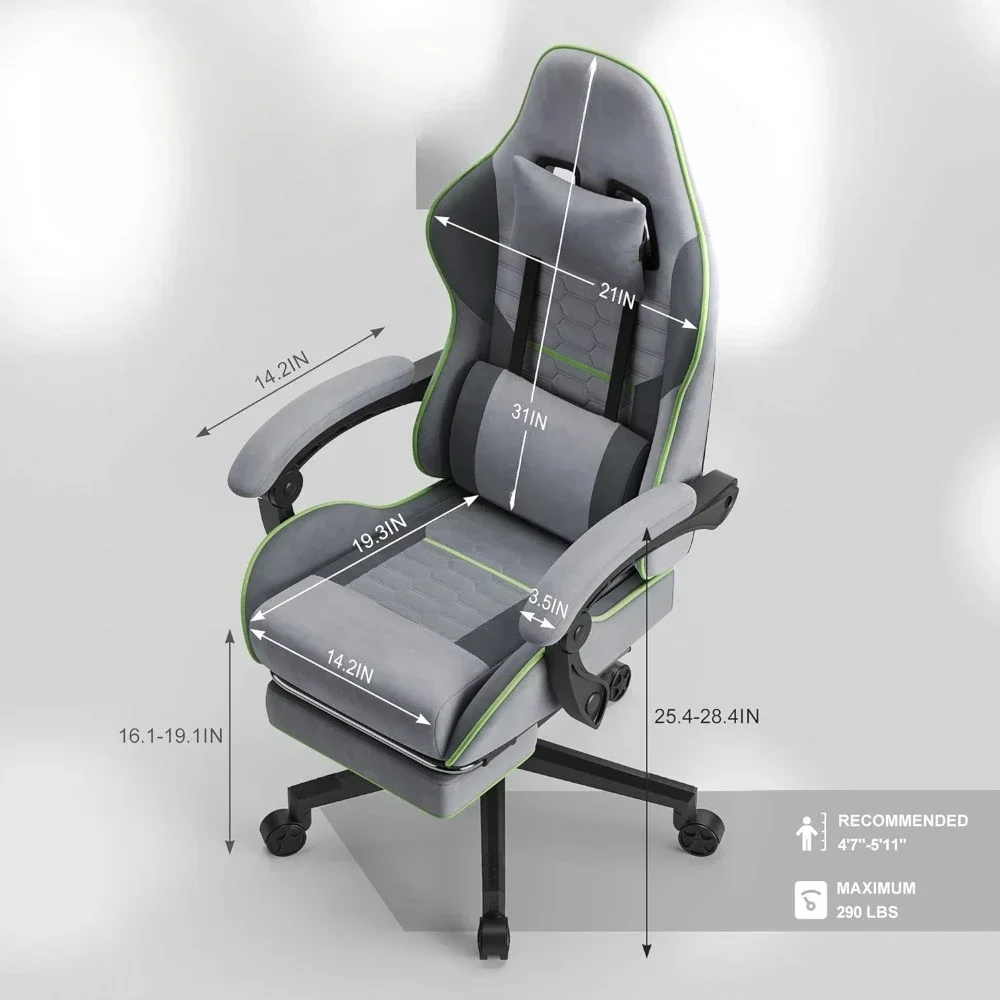 Light gray game chair with pocket spring cushion, foot rest, and massage headrest