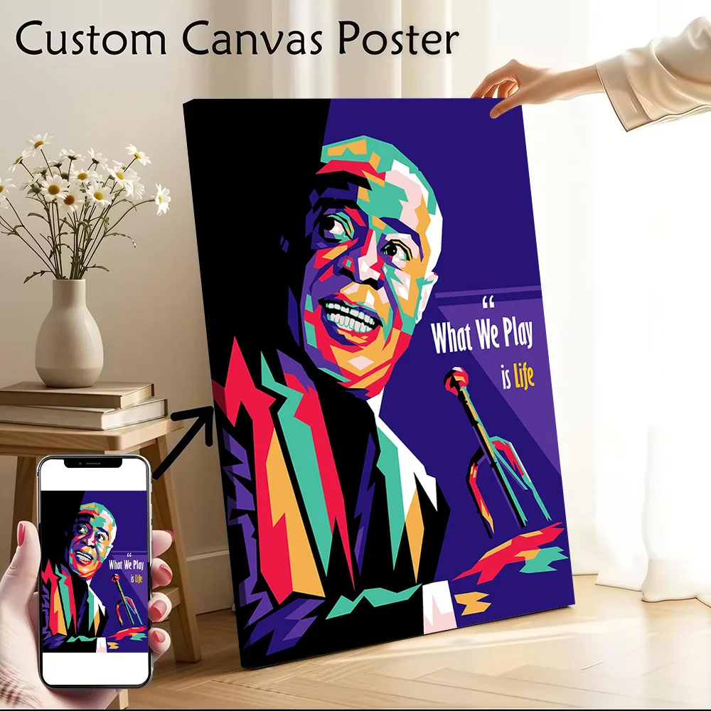 Louis Armstrong Jazz Canvas Poster Wall Art Customizable High Quality Printed Picture for Modern Home Decoration Ornaments Room