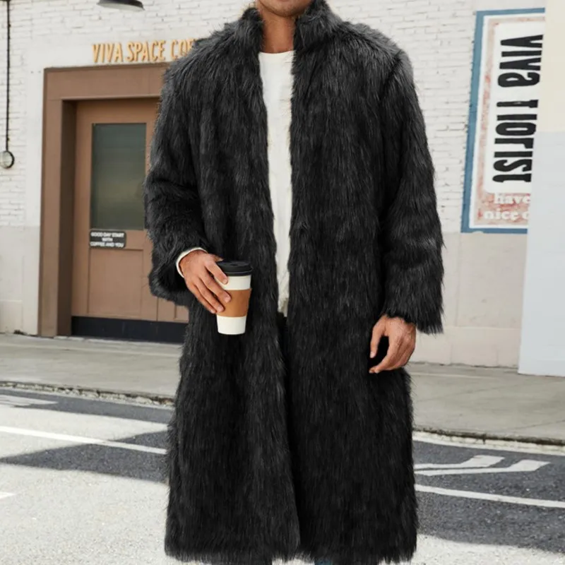 2025秋冬 ファーふわふわ ロング 無地 ジャケット アウター レトロ メンズ フェイクフォックスファー トップス 厚手 暖かいジャケット ロングコート