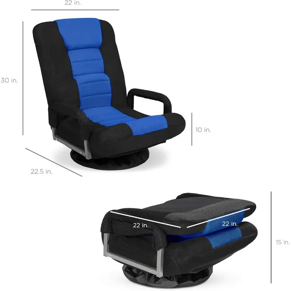 360° Ergonomic Multi-Position Floor Chair with Lumbar Support, Armrests, Adjustable Backrest for TV, Reading, Gaming - Black/Blu