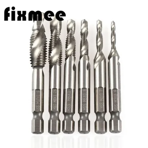 1Pcs HSS Screw Thread Tap Drill Bit Titanium Coated Hex Shank Metal Wood Drilling Tapping Compound Taps M3-M10 Hand Tools Sets