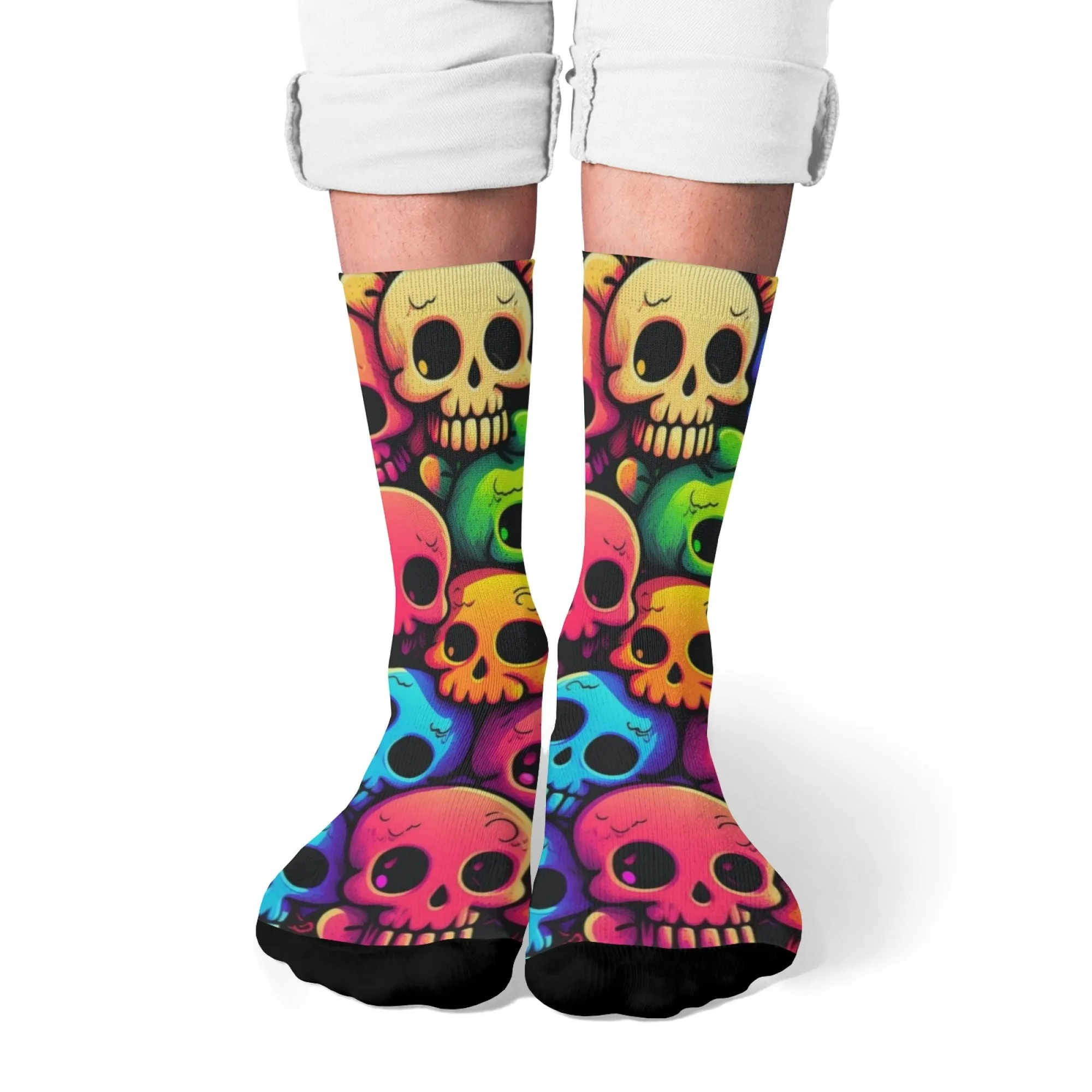

Neon Rainbow Neon Skull Crew Socks Colorful Skeleton Pattern Breathable Non-slip Socks for Alternative Fashion & Casual Wear