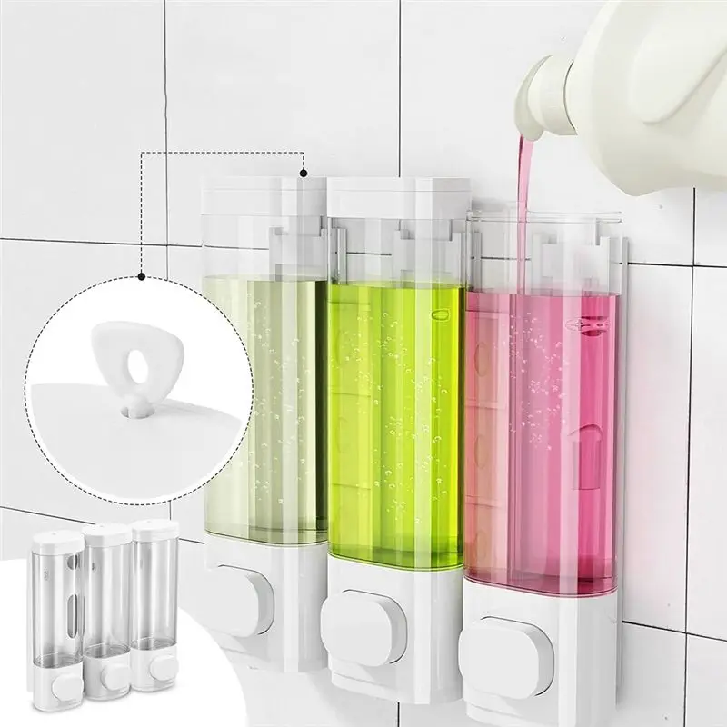 b72b-wall-mounted-shower-soap-dispenser-3-chamber-shampoo-and-conditioner-dispenser-300ml-each-no-drilling-abs-plastic-for