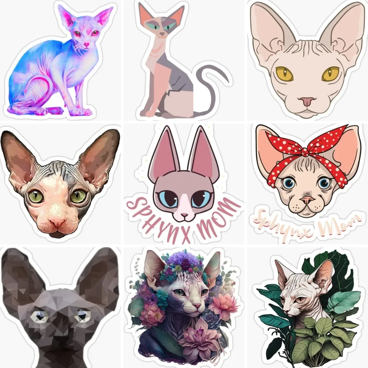 

Sphinx Hairless Cat Color Creative Sticker Motor Bumper Wall Room Truck Window Car Bicycle Van Glass Helmet Decoration PVC Decal