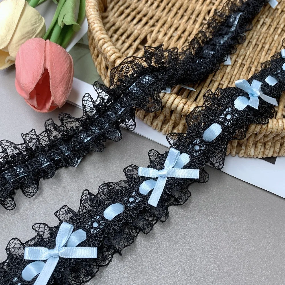 New 1Yard Lace Trim Ribbons Bows & Pleated Handmade Fabric Floral Lace Ribbon Lace Edge Ruffle Trim Shower