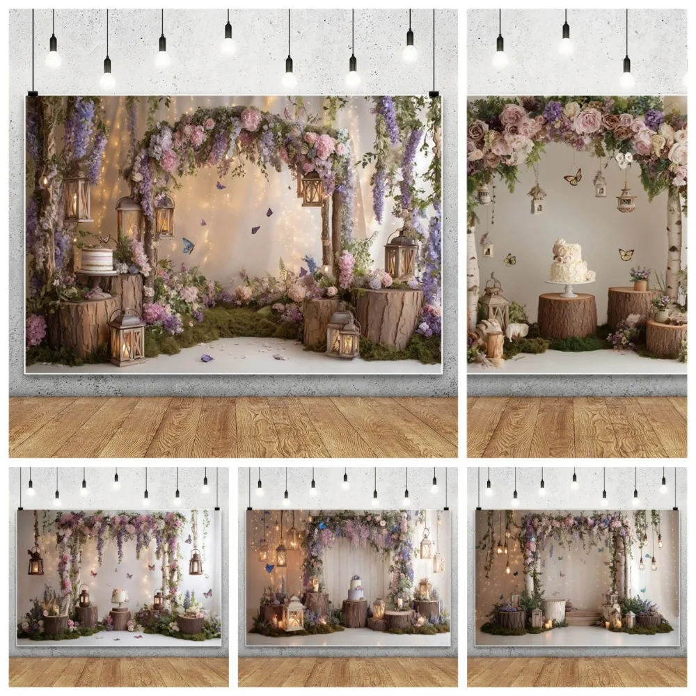 

Wedding Scene Purple Flower Arch Theme Party Decoration Background, Adult and Child Birthday Decoration Photography Background