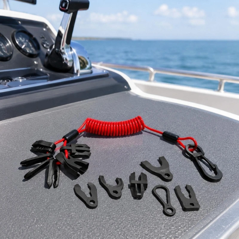 A2UC Marine Stop Lanyard Set for Outboard Motor, 7 Styles, Stretch TPU Cord and Hook Clip for Near Shore Boating and Routine