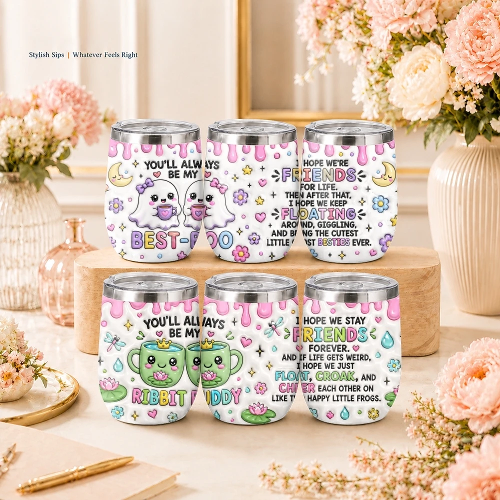 Sweet Bestie Print Vacuum Flasks 12oz Insulated Stainless Steel Mug with Lid Double Wall Coffee Drink Cup Travel Tumbler