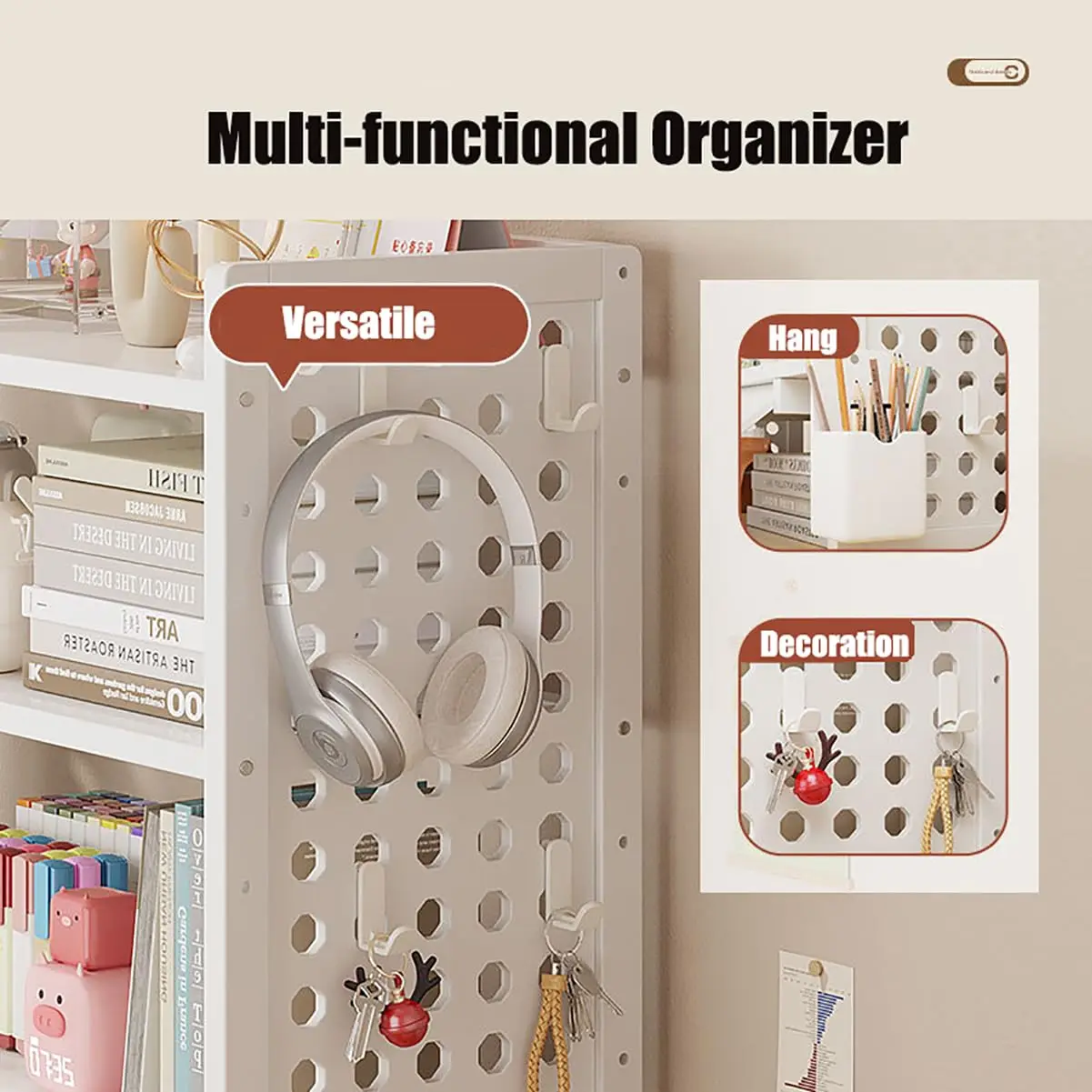 Wooden Desktop Bookshelf, Vertical Adjustable Table Top Desk Shelves Multi-Functional Organizer Shlef for Home Office, White