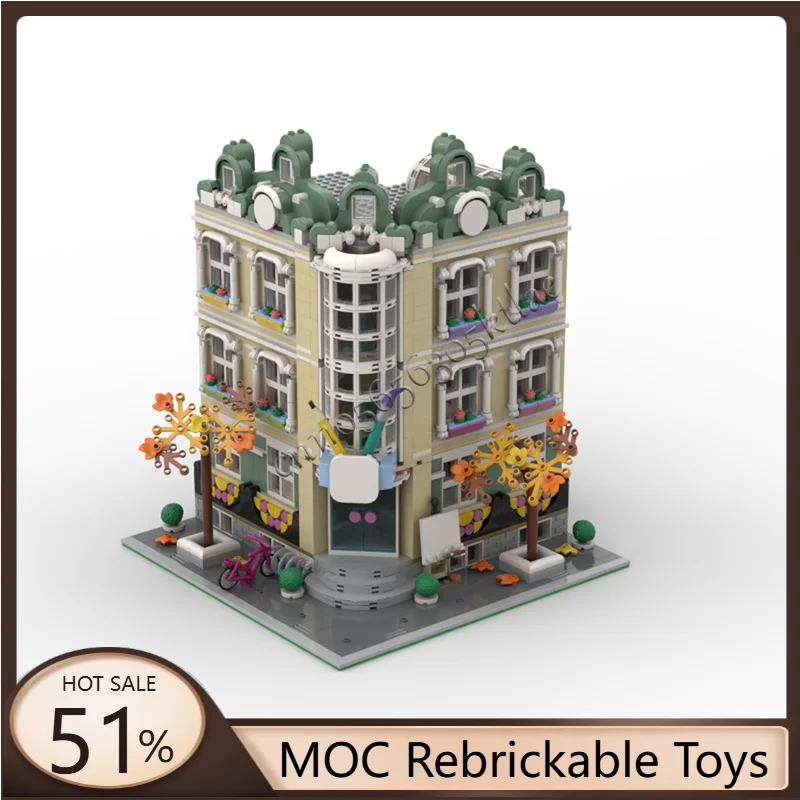 

2264 Parts MOC City Street Views Modular Art School Corner Building Block Educational Assembly For Children Toys Birthday Gifts
