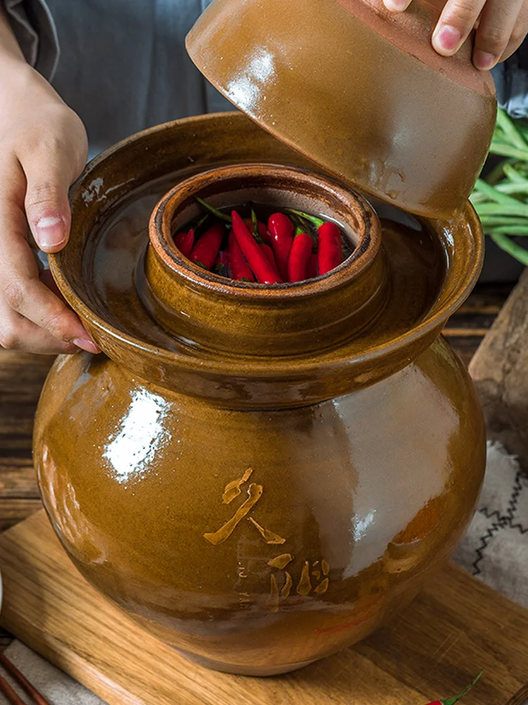 Pickles Earthen Jar Sealed with Lid Pickled Cabbage Jar Pickles Earthenware Small Household Ceramic Thickened Old-Fashioned