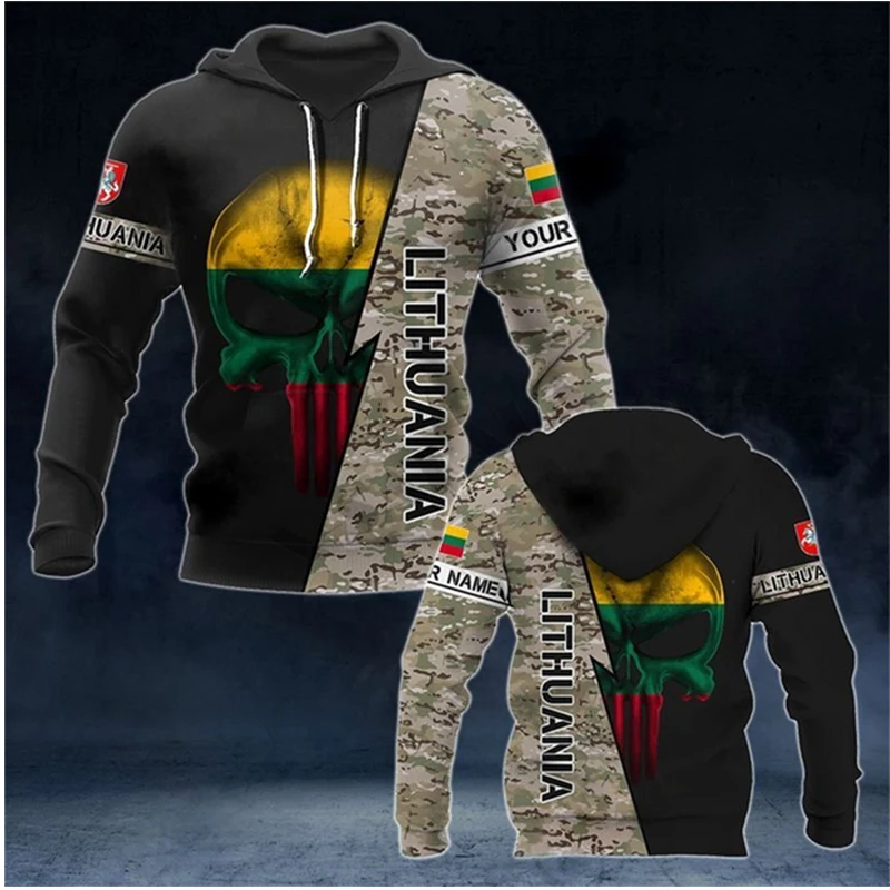 Litauische National flagge Emblem Tarnung Schädel Krieger 3D-Druck Männer modische Sport Outdoor Freizeit coole Hip-Hop Hoodie