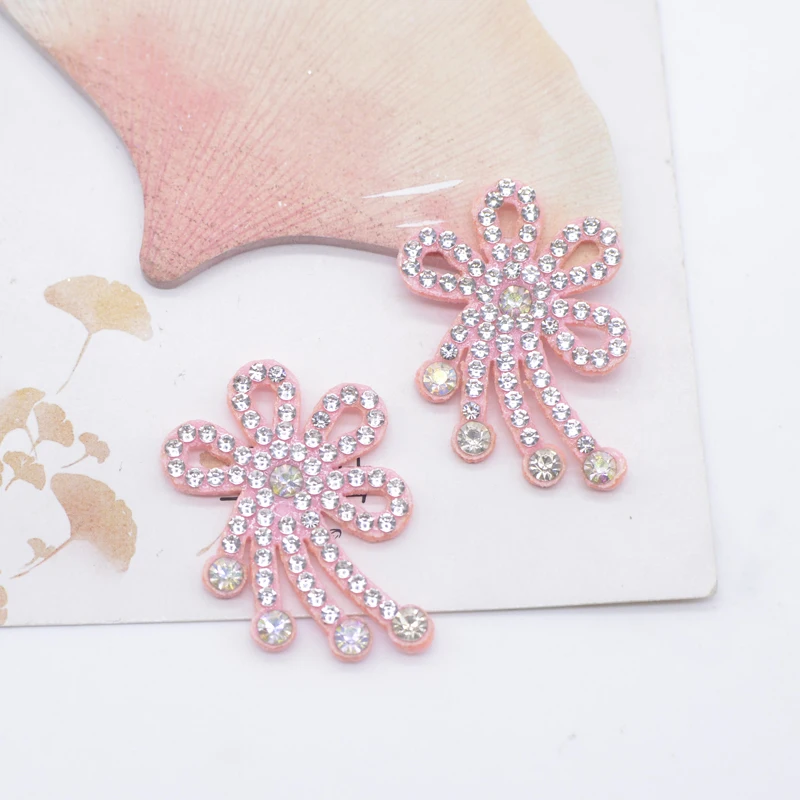 10Pcs 33*30mm Flower Tassel Rhinestone for DIY Clothes Hat Decor Sewing Patches Headwear Hairband Supplies Accessories Applique