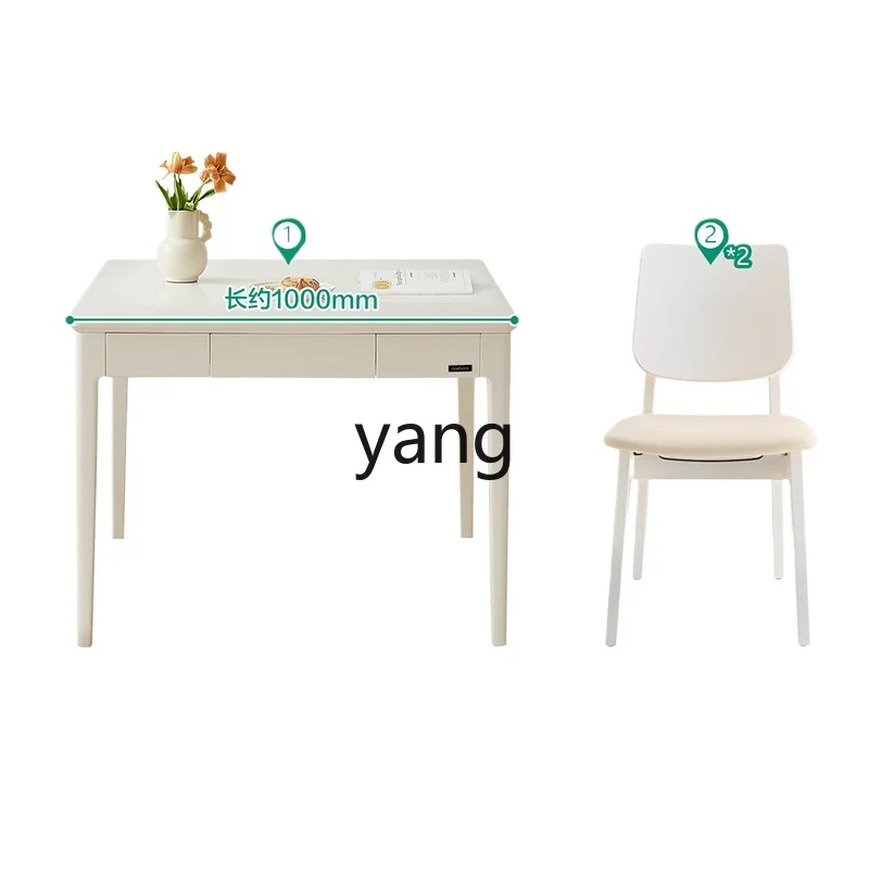 

LH Cream Wind Living Room Glass Dining Table Household Rectangle Eating Solid Wood Foot Dining Table