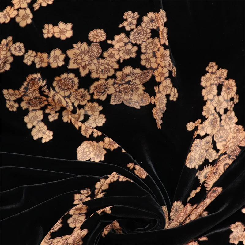 

Wide 140cm Woven Velvet Burnout Embroidery Printed Fabric, Polyester‑Viscose Floral Cloth for Cheongsam Nightgown Dress Sewing