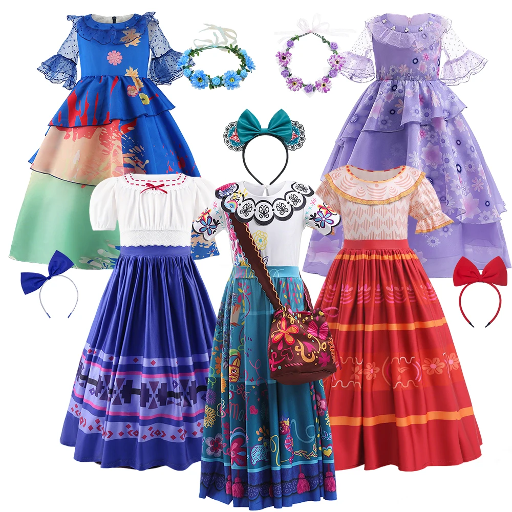 

Girls Spring Clothes Encanto Mirabel Carnival Party Cosplay Costume Birthday Fairy Evening Dress Children Casual Princess Dress