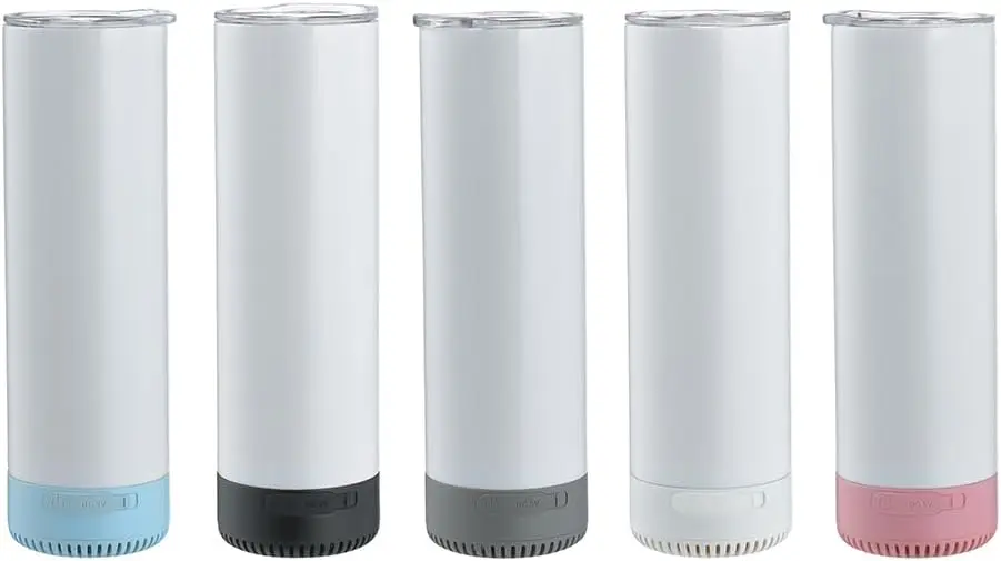 

5-Pack 20 oz Bluetooth Speaker Tumblers with Sublimation Printing, Double Wall Insulated, Leak-Proof Lid
